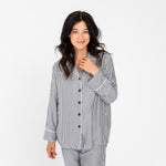 Slate Stripes | Sateen Long Sleeve PJ Shirt With 100% Organic Bamboo #Color_slatestripes
