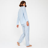 Starlight Blue Stripes | Sateen Long Sleeve PJ Shirt With 100% Organic Bamboo #Color_starlightbluestripes